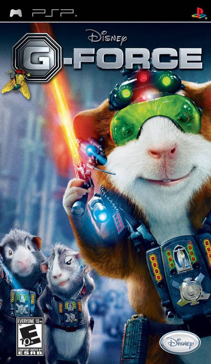 Disney G-Force PlayStation Portable PSP inspired design featuring action adventure gameplay aesthetic elite guinea pig secret agent team high tech gadgets fast paced missions family friendly Disney adventure portable handheld gaming excitement presentation front cover