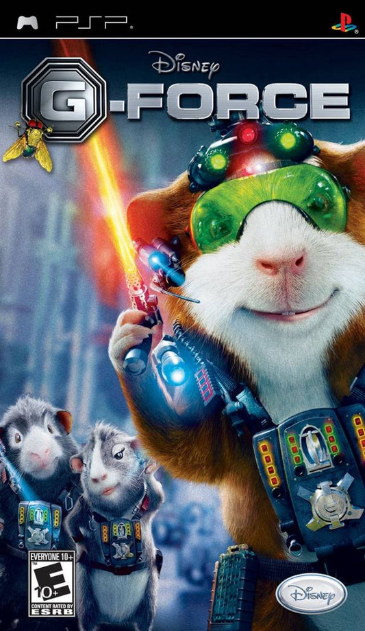 Disney G-Force PlayStation Portable PSP inspired design featuring action adventure gameplay aesthetic elite guinea pig secret agent team high tech gadgets fast paced missions family friendly Disney adventure portable handheld gaming excitement presentation front cover