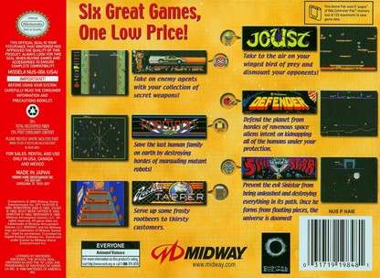 Midway's Greatest Arcade Hits Volume 1 64 back cover art for Nintendo 64 N64 video game 