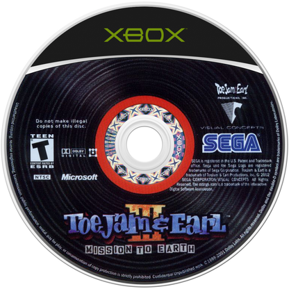 ToeJam & Earl III Mission to Earth Microsoft Xbox Original Xbox video game featuring action adventure gameplay funky alien characters platforming exploration power ups cooperative gameplay and colorful Earth based levels retro video game collection collectible gaming appeal disc