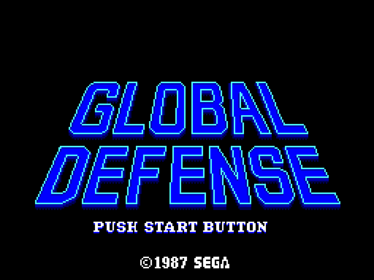 Global Defense Sega Master System SMS for arcade shooting strategy video game fans featuring futuristic defense gameplay enemy invasions missile targeting strategic combat multiple stages power ups challenging missions and classic Sega Master System gameplay collectible retro gaming appeal gameplay