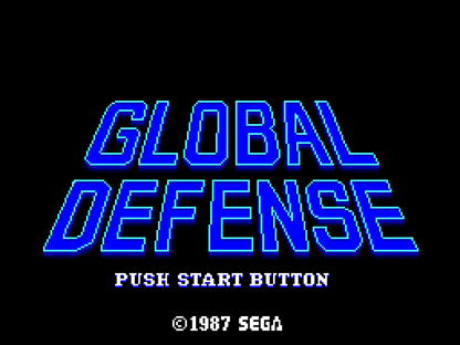Global Defense Sega Master System SMS for arcade shooting strategy video game fans featuring futuristic defense gameplay enemy invasions missile targeting strategic combat multiple stages power ups challenging missions and classic Sega Master System gameplay collectible retro gaming appeal gameplay