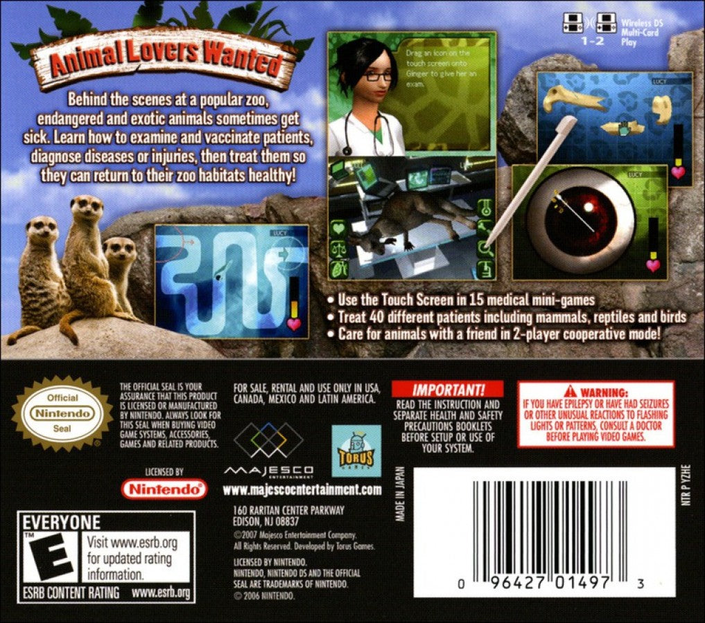 Zoo Hospital back cover art for Nintendo DS (DS) video game