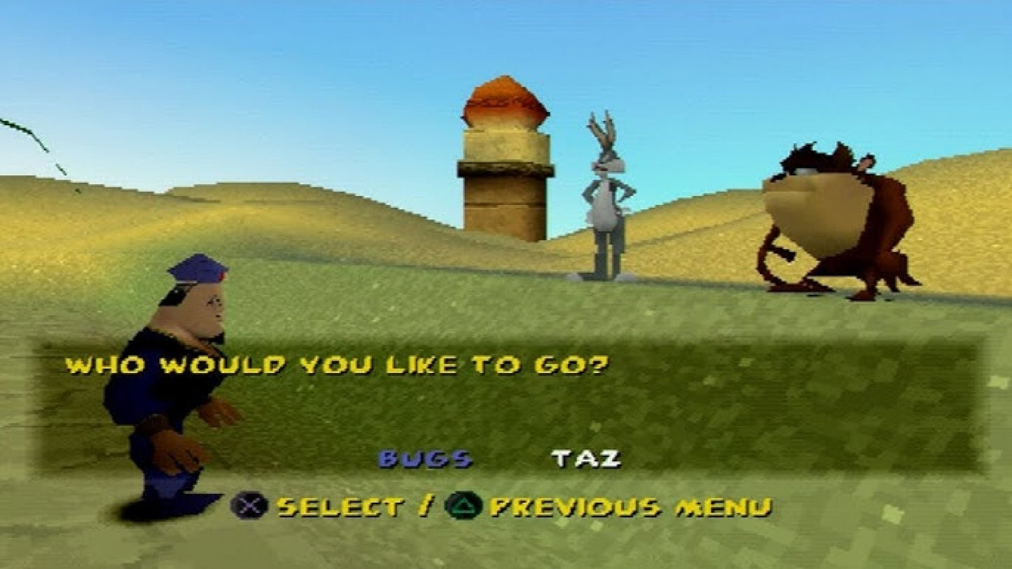 Bugs Bunny and Taz Time Busters PlayStation 1 game featuring cartoon-style platforming, time-travel adventures, and classic Looney Tunes humor gameplay screenshot