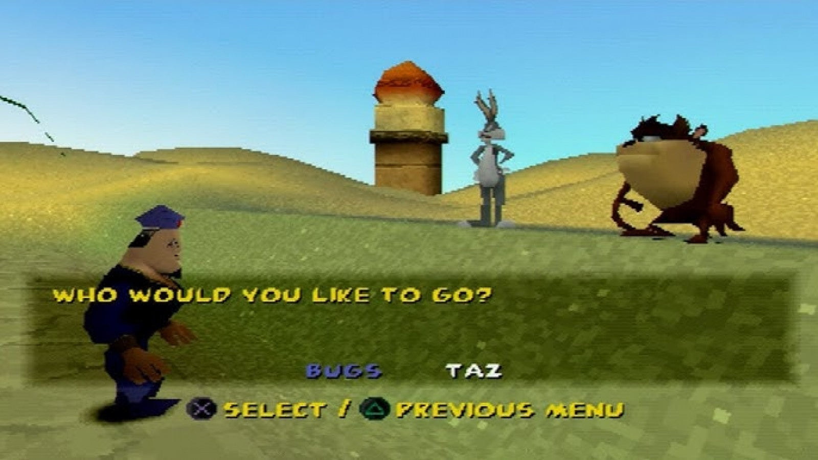Bugs Bunny and Taz Time Busters PlayStation 1 game featuring cartoon-style platforming, time-travel adventures, and classic Looney Tunes humor gameplay screenshot