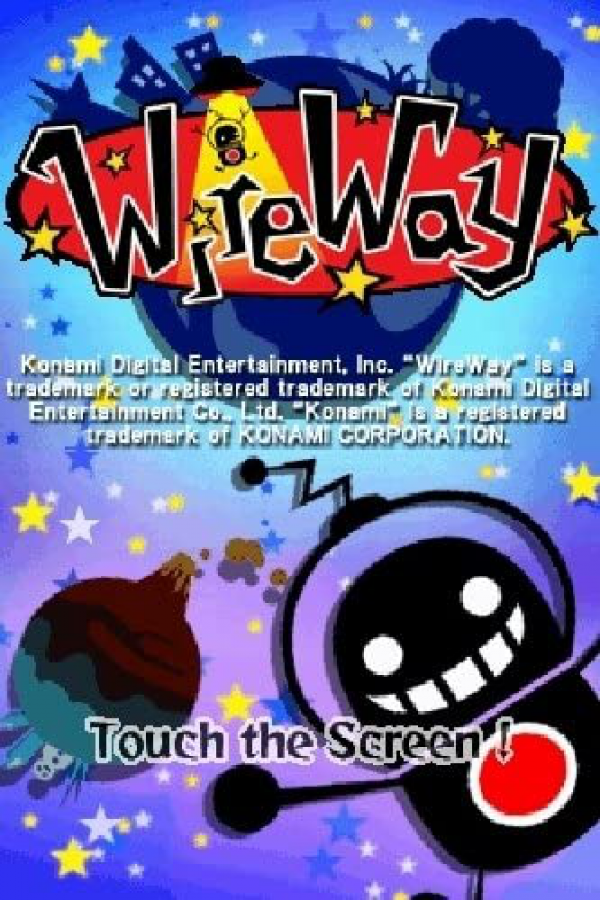 WireWay for Nintendo DS, title screen for a puzzle platformer video game with stylus-based controls, physics gameplay, obstacle navigation, and creative level challenges