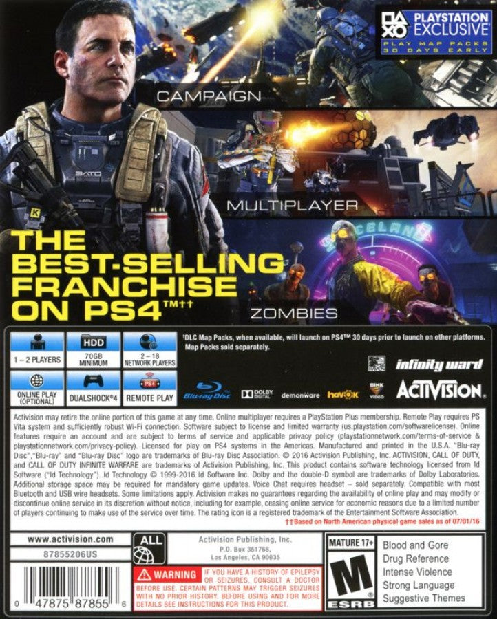 Call of Duty: Infinite Warfare [Legacy Edition] back of case for PlayStation 4 (PS4) first-person shooter video game