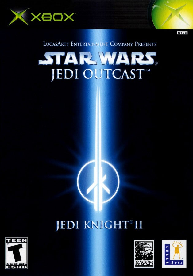 Star Wars Jedi Knight II Jedi Outcast Xbox video game, action shooter, lightsaber combat, Force powers, classic Star Wars console title cover art 