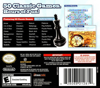 50 Classic Games back cover art for Nintendo DS (DS) video game