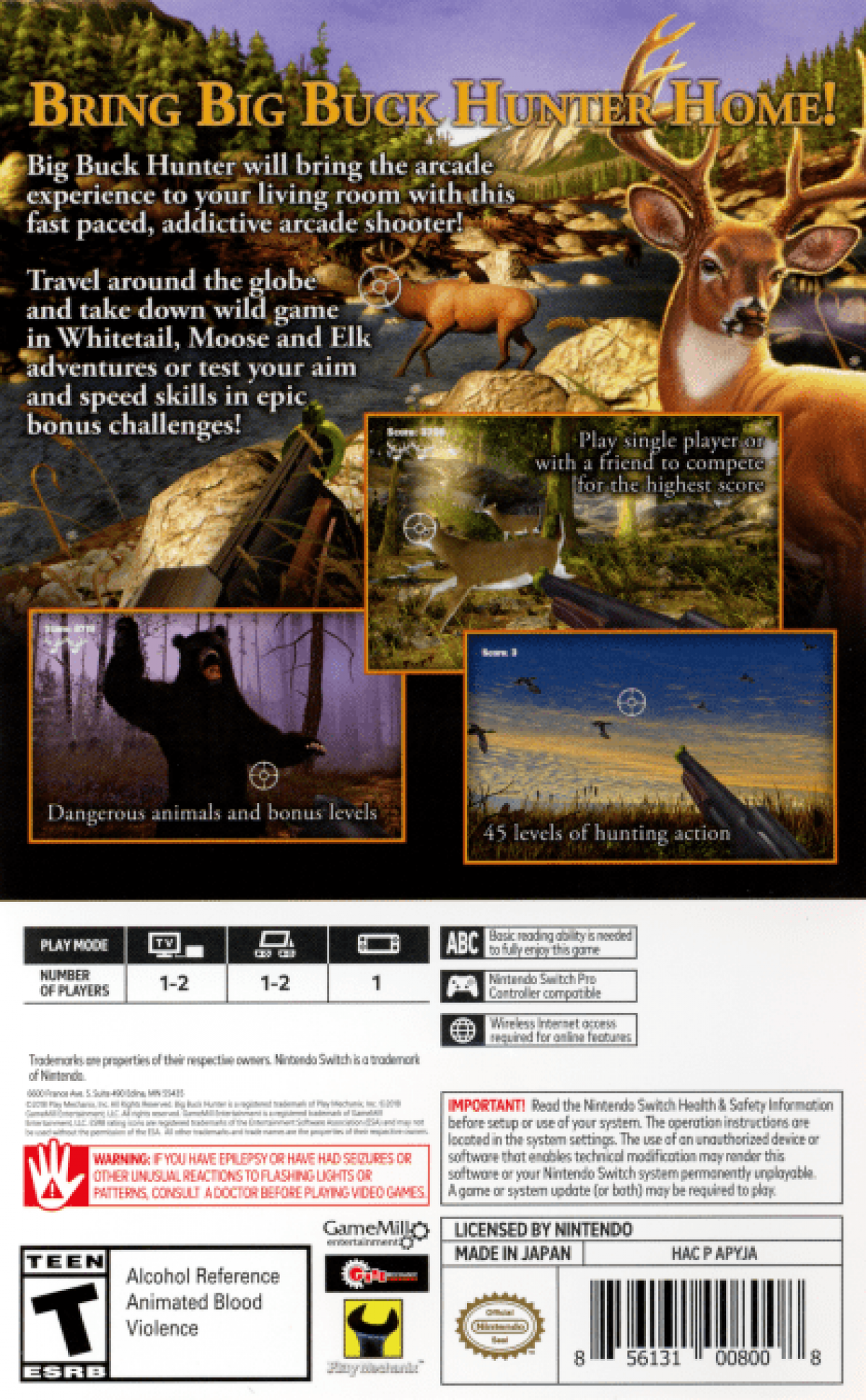 Big Buck Hunter Arcade back of box for Nintendo Switch NS video game