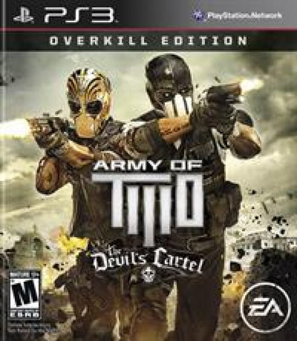 Army of Two The Devil's Cartel PlayStation 3 PS3 for third person shooter video game fans featuring cooperative combat tactical teamwork intense gunfights weapon customization explosive environments enemy encounters and action packed missions with two player gameplay collectible Sony PlayStation gaming appeal front