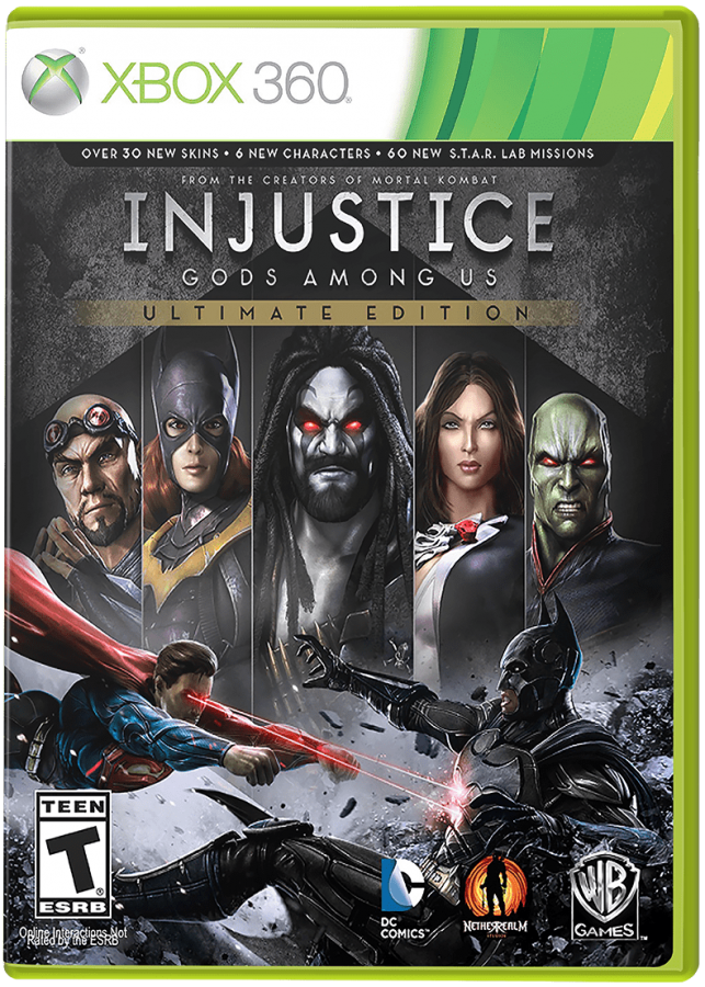 Injustice: Gods Among Us Ultimate Edition Xbox 360 cover art for fighting video game.