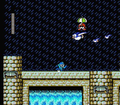 Mega Man 4 cartridge for the Nintendo Entertainment System featuring the classic blue robot hero battling Dr. Wily in a retro 8-bit side-scrolling action platformer gameplay