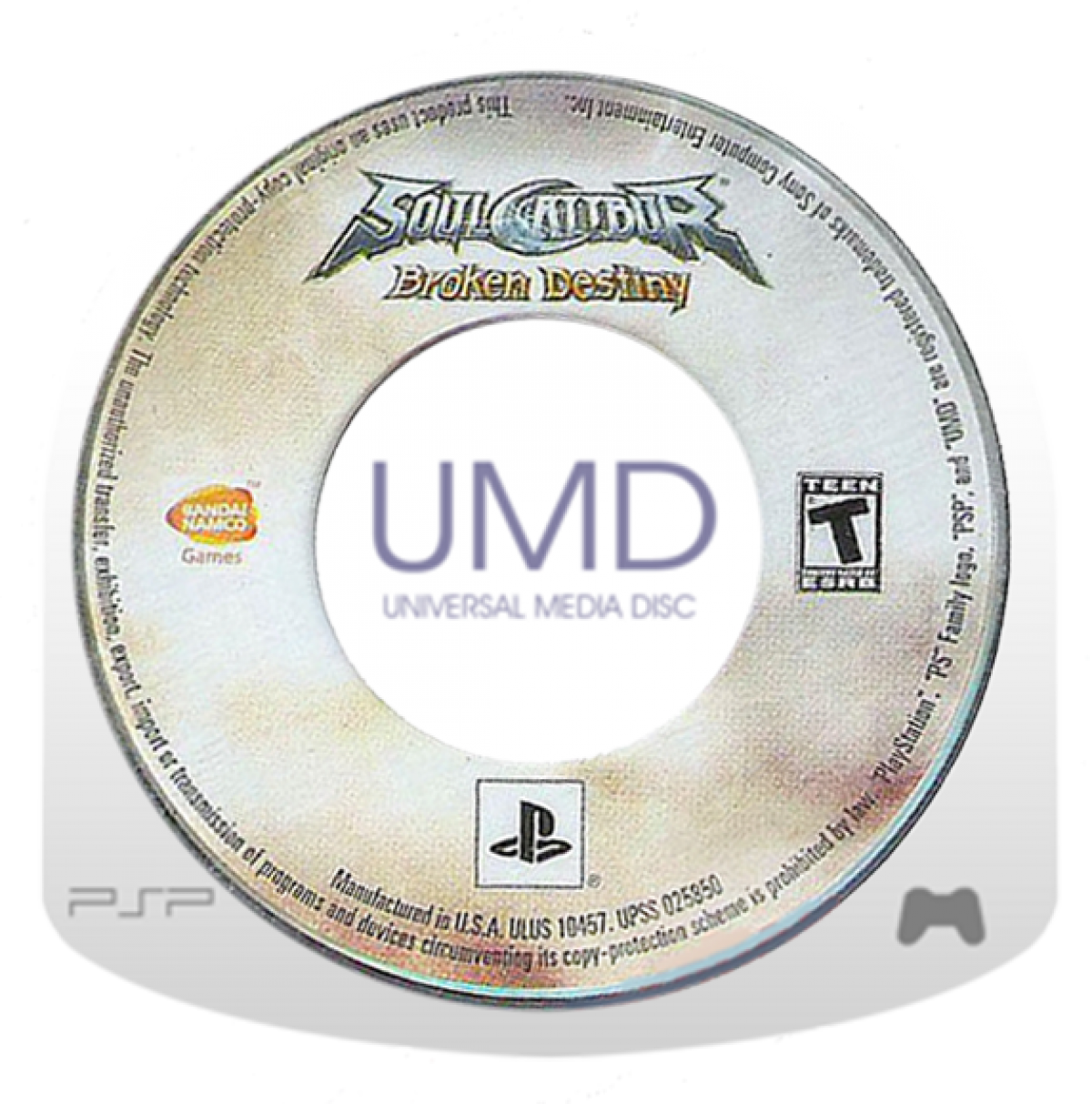 SoulCalibur: Broken Destiny for PlayStation Portable (PSP) at Gamers INC, featuring the premier handheld entry in the legendary weapon-based fighting series that brings the fluid 8-way run system and deep character customization of SoulCalibur IV to the PSP, including over 20 iconic warriors—plus the exclusive guest appearance of God of War’s Kratos—for intense, high-fidelity duels anywhere you go disc cartridge UMD