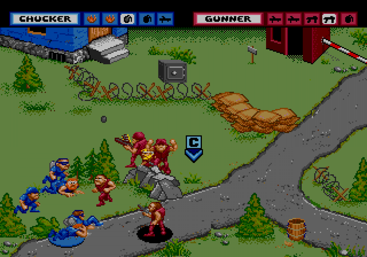 General Chaos Sega Genesis GEN for retro video game enthusiasts featuring real time strategy action gameplay squad based military combat tactical battlefield missions multiplayer competition humorous war themed action and collectible gaming appeal gameplay 