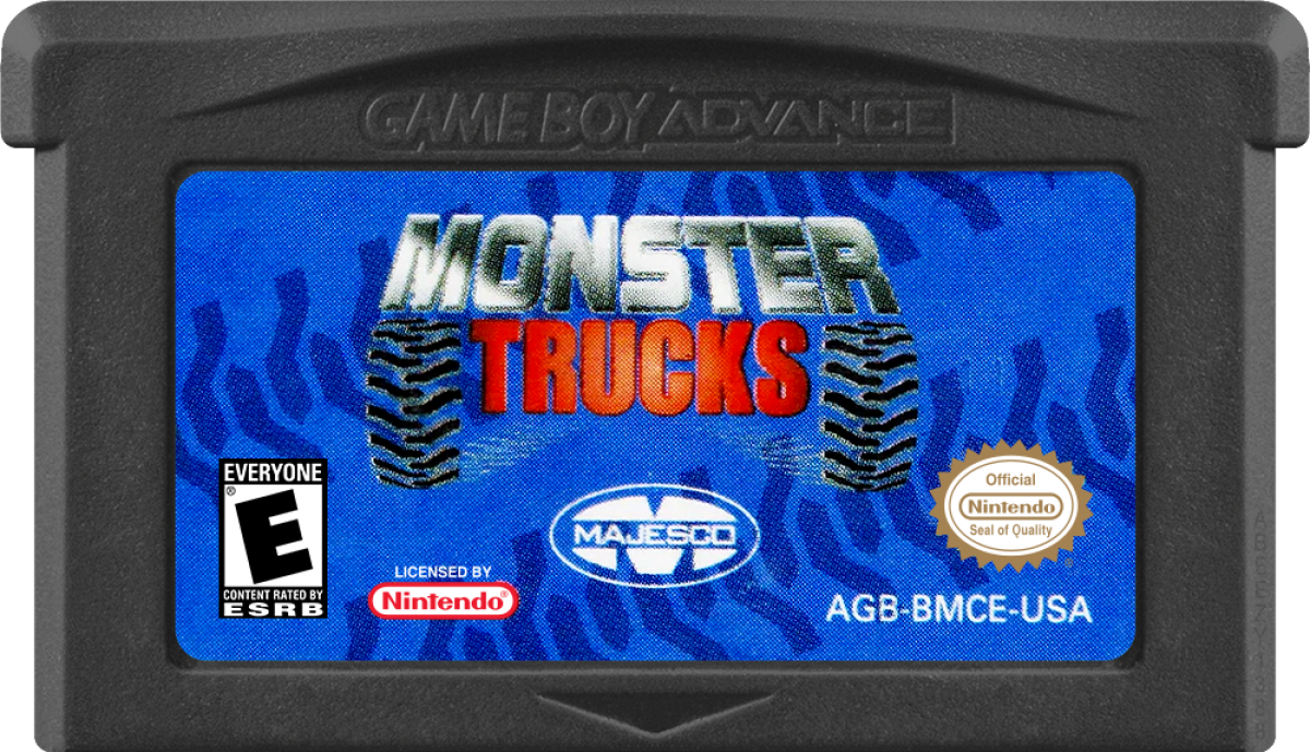 Monster Trucks Game Boy Advance GBA racing video game featuring powerful monster trucks off-road racing high-speed driving challenging tracks vehicle stunts crashes jumps and classic Game Boy Advance GBA gameplay collectible retro gaming appeal game cartridge