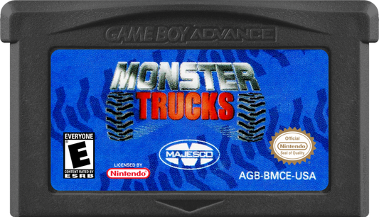 Monster Trucks Game Boy Advance GBA racing video game featuring powerful monster trucks off-road racing high-speed driving challenging tracks vehicle stunts crashes jumps and classic Game Boy Advance GBA gameplay collectible retro gaming appeal game cartridge