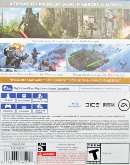 Star Wars: Battlefront [Ultimate Edition] – PlayStation 4 (PS4) video game back of case, third-person and first-person shooter