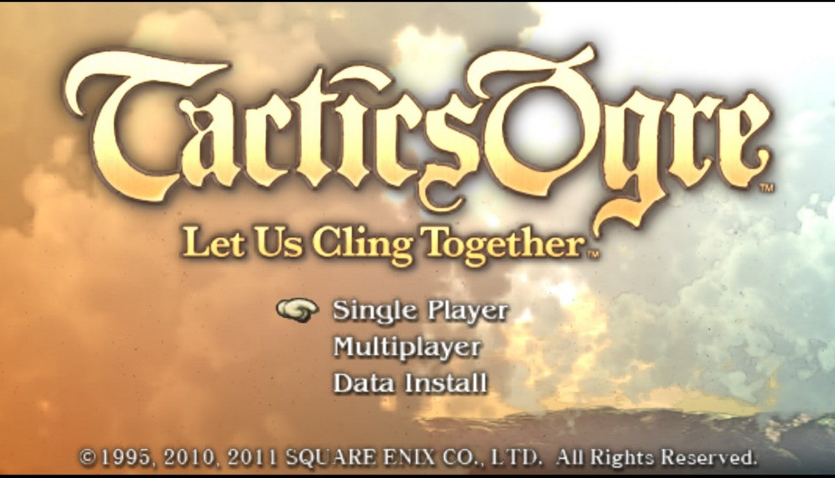 Tactics Ogre Let Us Cling Together title screen for PlayStation Portable (PSP) video game.