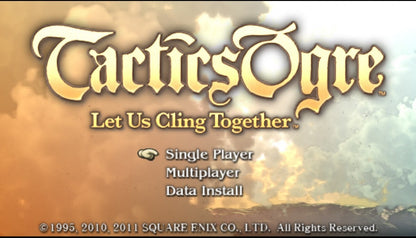 Tactics Ogre Let Us Cling Together title screen for PlayStation Portable (PSP) video game.