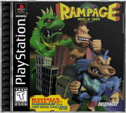 Rampage: World Tour cover art for PlayStation 1 (PS1) arcade action video game