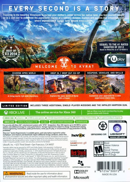 Far Cry 4 [Limited Edition] back of case for Xbox 360 (X360) open-world first-person shooter video game