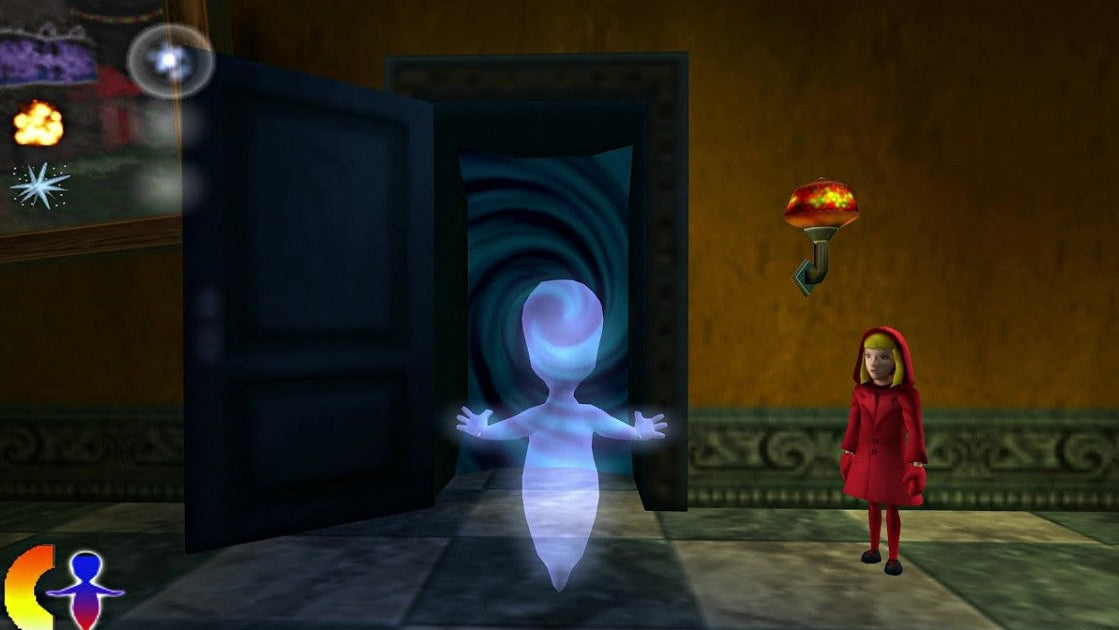 Casper Spirit Dimensions PS2 Sony PlayStation 2 platformer adventure game Casper the Friendly Ghost 3D platforming puzzle solving exploration kids family game spooky themed levels classic retro gaming PlayStation 2 software video game title gameplay