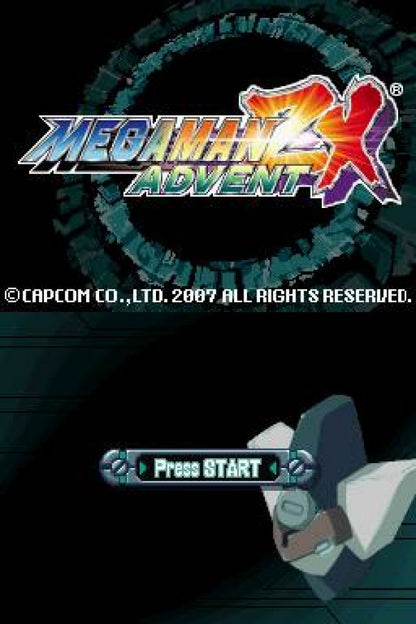 Mega Man ZX Advent Nintendo DS game featuring fast-paced action platforming and transformation-based Mega Man gameplay title screen screenshot