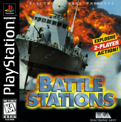 Battle Stations cover art for PlayStation 1 (PS1) ship battle video game.