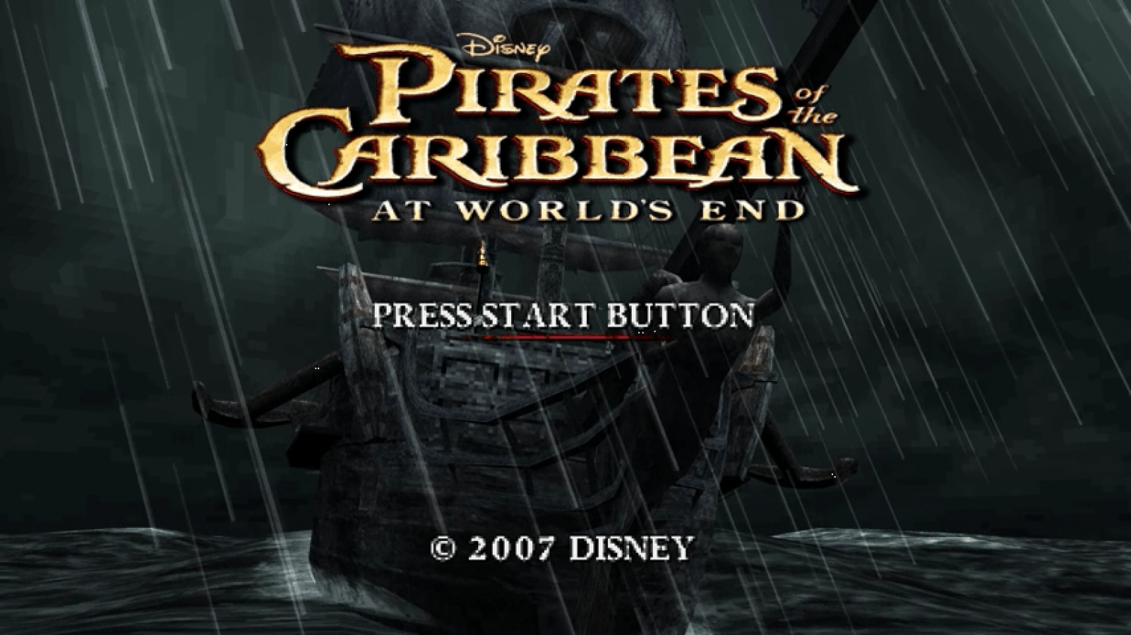Pirates of the Caribbean: At World's End start screen for PlayStation Portable (PSP) action-adventure game