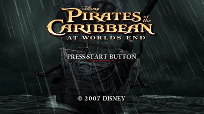 Pirates of the Caribbean: At World's End start screen for PlayStation Portable (PSP) action-adventure game