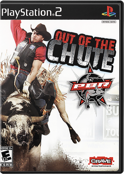 PBR Out of the Chute – PlayStation 2 (PS2) video game cover image, professional bull riding sports game.