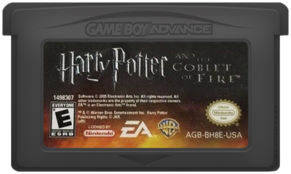 Harry Potter and the Goblet of Fire for Game Boy Advance, cartridge for an action-adventure video game with spell-based combat, cooperative gameplay, mission-based progression, and wizarding world storyline