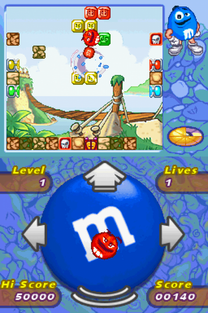 M&M’s Break’Em Nintendo DS video game, puzzle action gameplay, candy-themed adventure, family-friendly handheld console title gameplay screenshot