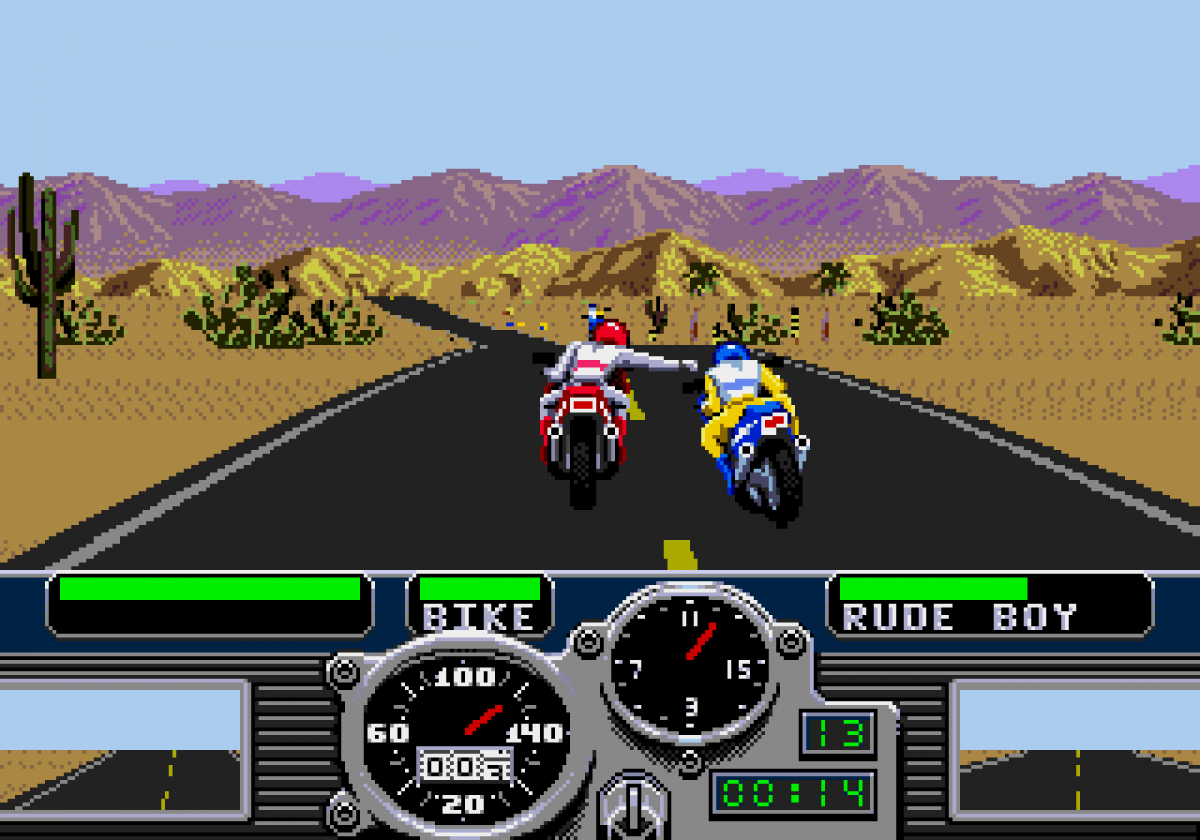 Road Rash Sega Genesis video game, motorcycle racing combat, arcade-style gameplay, retro EA sports action title gameplay screenshot