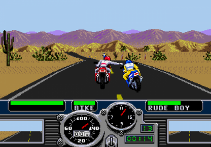 Road Rash Sega Genesis video game, motorcycle racing combat, arcade-style gameplay, retro EA sports action title gameplay screenshot