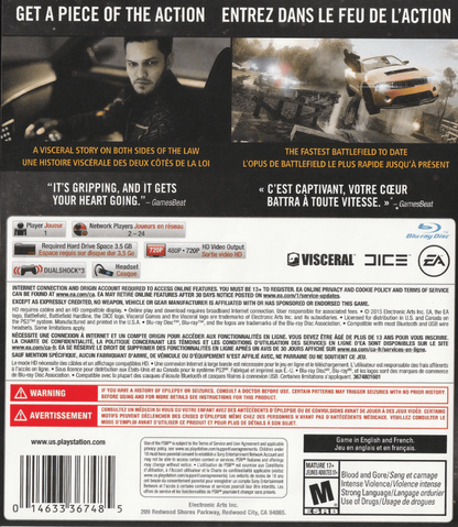 Battlefield: Hardline back cover art for PlayStation 3 (PS3) video game