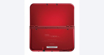 Nintendo New 3DS XL Red System inspired design featuring handheld gaming console aesthetic vibrant red finish large dual screen display enhanced processing power glasses free 3D technology iconic Nintendo clamshell hardware and portable gaming presentation open back 