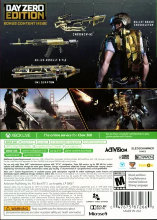 Call of Duty: Advanced Warfare [Day Zero Edition] back of case for Xbox 360 (X360) first-person shooter video game