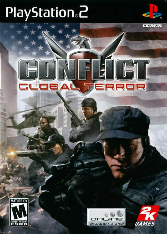 Conflict Global Terror PlayStation 2 PS2 for tactical shooter video game fans featuring squad based military combat strategic mission objectives realistic modern warfare weapon selection cooperative gameplay international counterterrorism operations intense battlefield action immersive campaign collectible gaming appeal front cover art