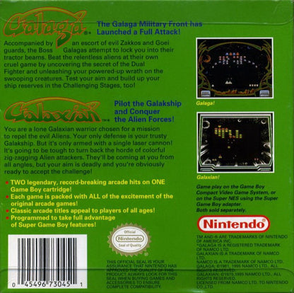 Arcade Classic 3 Galaga and Galaxian Game Boy video game, classic arcade shooter compilation, retro handheld console title back cover art