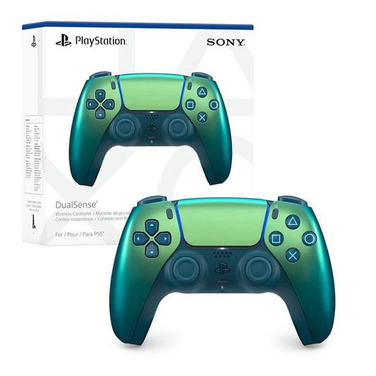 PlayStation 5 PS5 DualSense Wireless Controller Chroma Teal featuring vibrant iridescent teal finish adaptive triggers haptic feedback built in microphone motion controls ergonomic design rechargeable battery immersive gaming accessory collectible gaming appeal