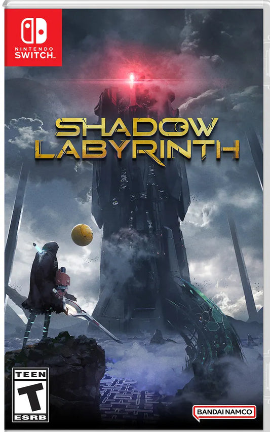 Shadow Labyrinth Nintendo Switch inspired design featuring dark sci fi action adventure aesthetic mysterious maze exploration atmospheric environments challenging combat futuristic secrets immersive platforming gameplay cinematic survival journey presentation front cover