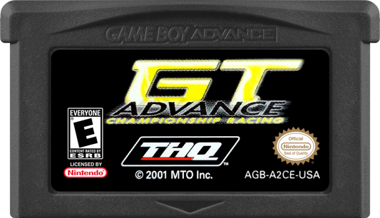 GT Advance Championship Racing Game Boy Advance GBA video game featuring racing gameplay high speed cars championship events competitive tracks time trials vehicle performance and classic handheld racing action retro video game collection collectible gaming appeal cartridge