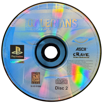 Galerians Complete In Box CIB Sony PlayStation PS1 video game featuring survival horror action gameplay psychic abilities Rion character exploration dark environments enemy encounters puzzle solving story driven adventure and classic 32 bit PlayStation gameplay retro video game collection collectible gaming appeal disc 2