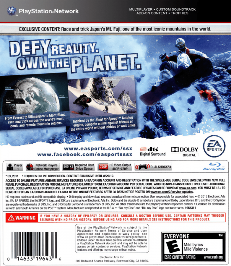 SSX back cover art for PlayStation 3 (PS3) video game