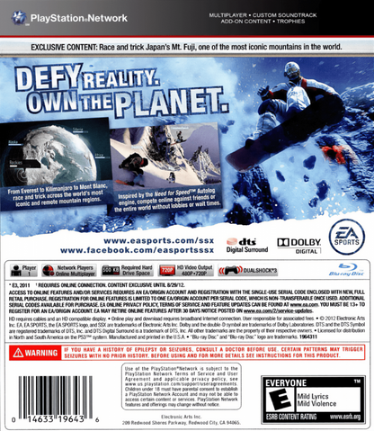 SSX back cover art for PlayStation 3 (PS3) video game