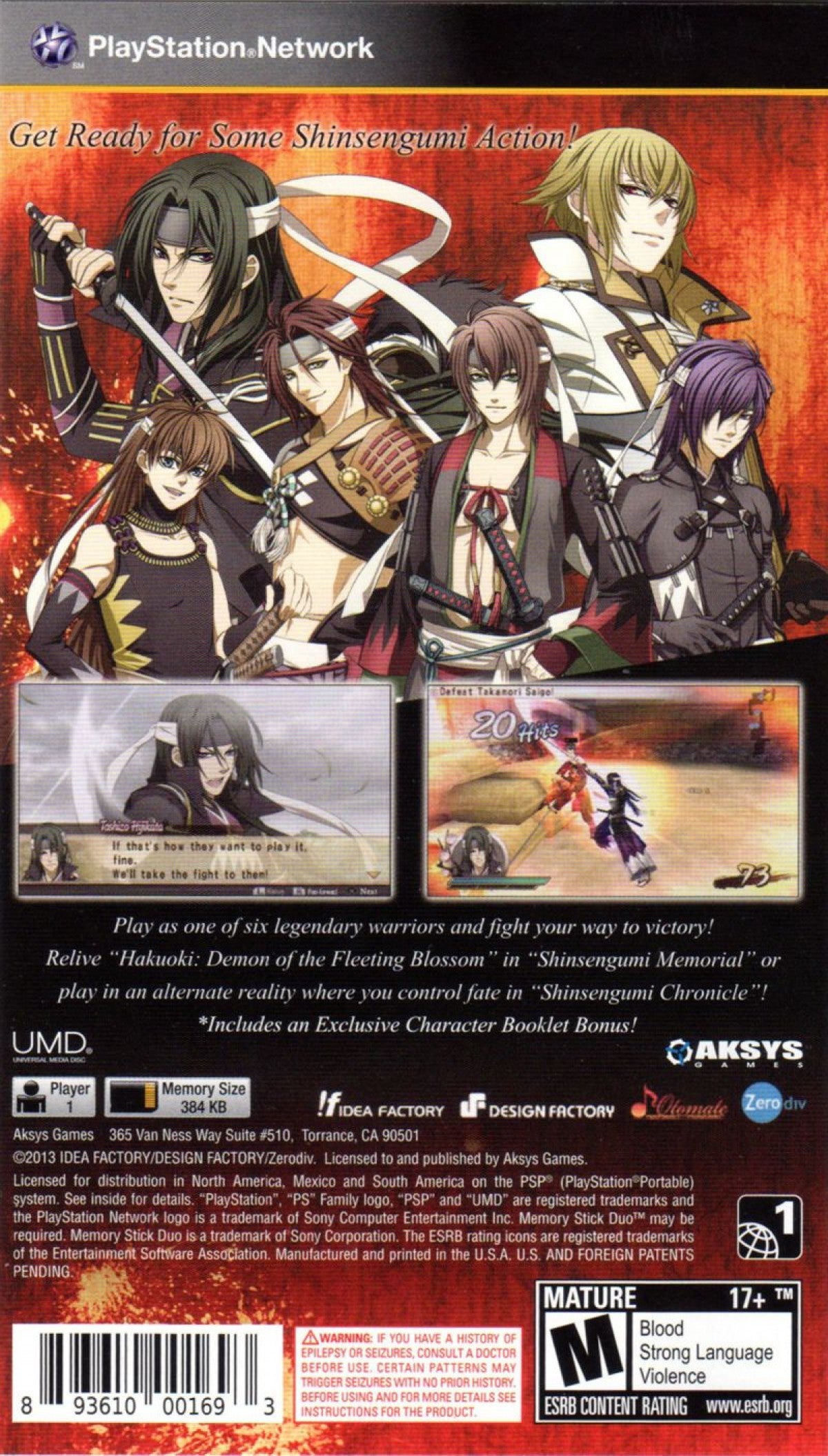 Hakuoki Warriors of the Shinsengumi PlayStation Portable PSP for action role playing video game fans featuring samurai combat historical Japanese setting Shinsengumi warriors story driven missions sword fighting character abilities anime inspired visuals and immersive feudal era adventure collectible gaming appeal back cover art