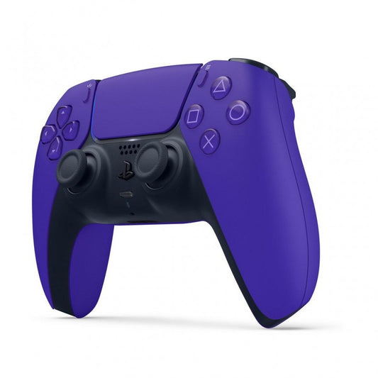Galactic Purple DualSense Wireless Controller PlayStation 5 PS5 for gaming enthusiasts featuring vibrant purple finish immersive haptic feedback adaptive trigger technology ergonomic controller design wireless connectivity responsive controls and collectible gaming appeal front angle