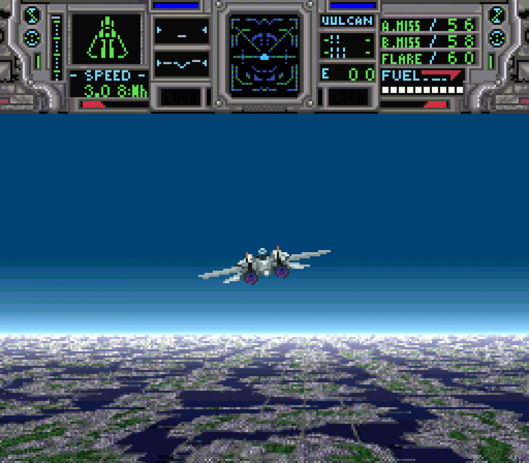 Lock On Super Nintendo Entertainment System SNES retro video game shoot em up action featuring fast paced aerial combat enemy aircraft challenging missions futuristic fighter jet gameplay classic 16 bit graphics Super Nintendo gaming experience retro game collection appeal gameplay
